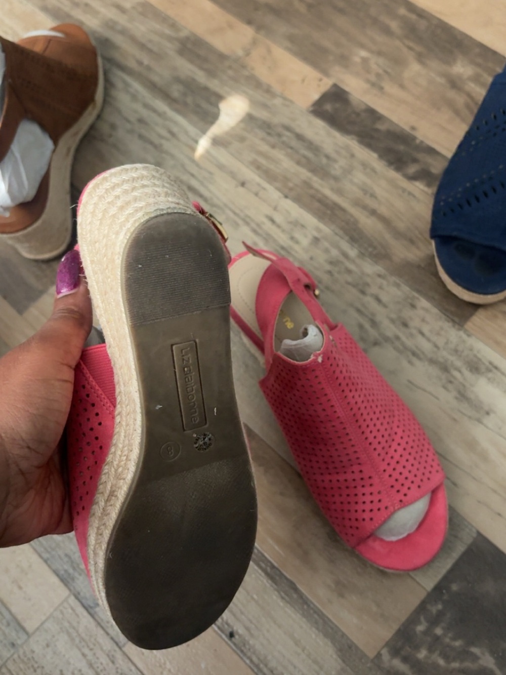 Liz Claiborne Pink Perforated Espadrille Wedge Sandals